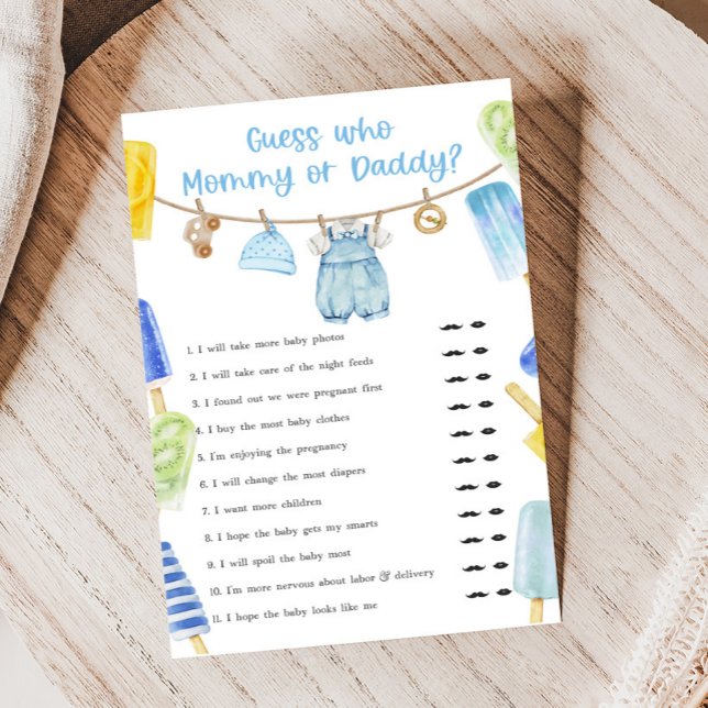 Pojke Pinnstång Baby Shower Gissa Vem Spel (Ready to Pop Popsicle Baby Shower Game)