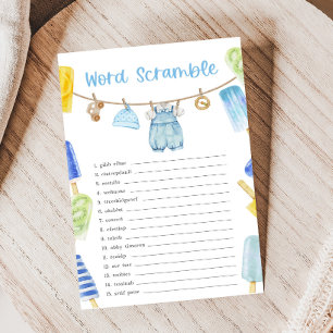 Pojke Pinnstång Baby Shower Ordkryss Spel