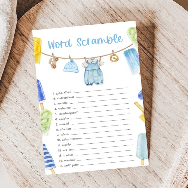 Pojke Pinnstång Baby Shower Ordkryss Spel (Ready to Pop Popsicle Baby Shower Game)