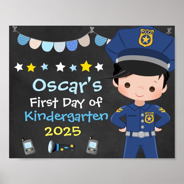 Pojke polis första skoldagen tavla poster (Framsidan)