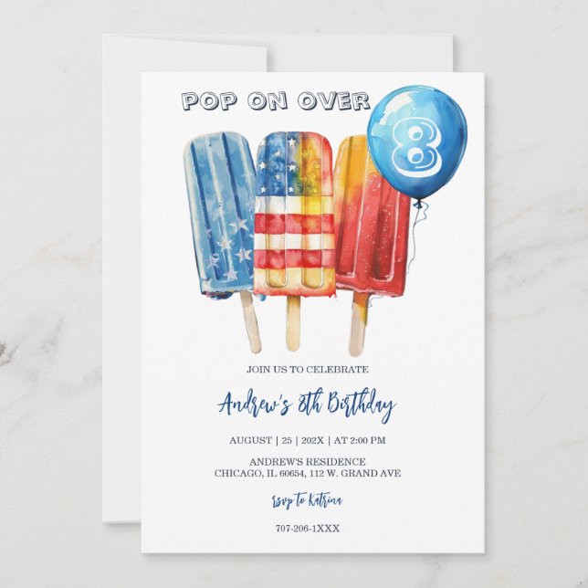 Pojke Popsicle 8-årsfest för Sommarparty Inbjudningar (Framsida)