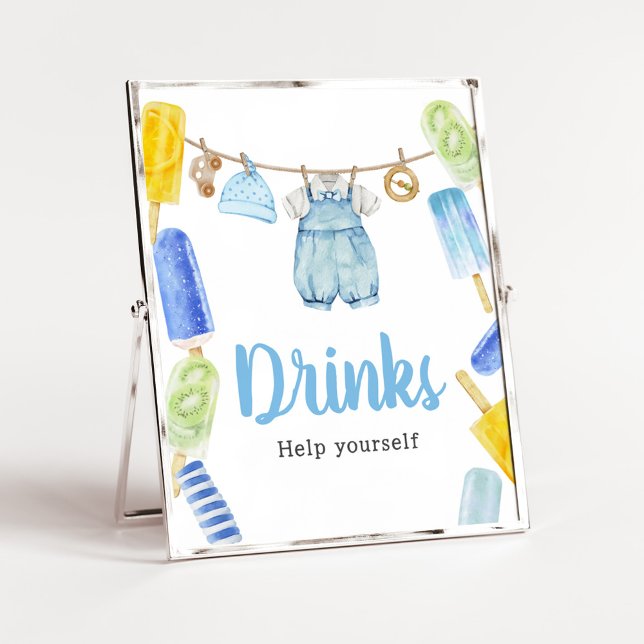 Pojke Popsicle Baby Shower Drinks Poster (Popsicle Baby Shower Drinks Sign)