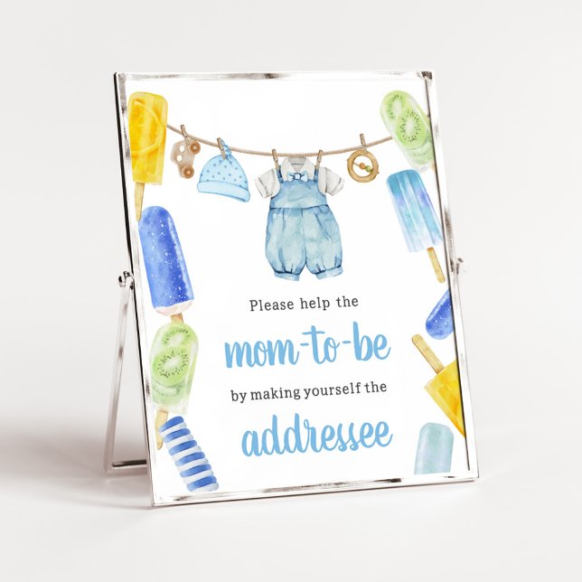Pojke Popsicle Baby Shower Kuvert Station Poster (Popsicle Baby Shower Envelope Station Sign)