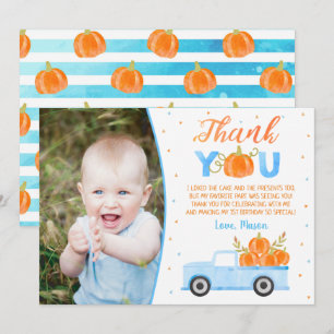Pojke Pumpkin Blue Lastbil Birthday Tack du Cards Inbjudningar
