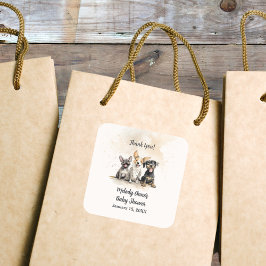 Pojke Puppy Hund Svan Baby Shower Tack Fyrkantigt Klistermärke