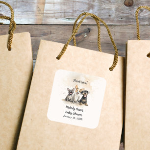 Pojke Puppy Hund Svan Baby Shower Tack Fyrkantigt Klistermärke