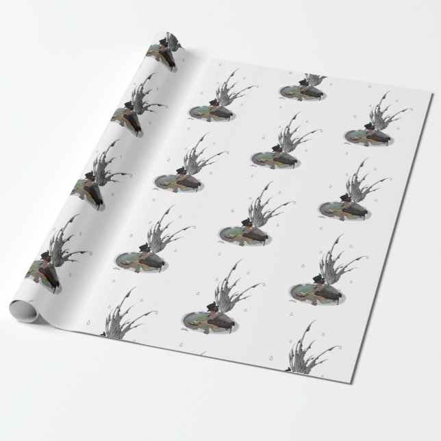 Pojke Rain Fairy with Frog Wrapping Papper Presentpapper (Utrullad)
