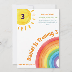 Pojke Rainbow 3-årsdag, Pojke Födelsedagsfirande Inbjudningar