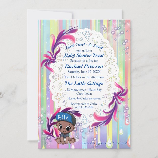 Pojke regnbåge, bubblor & Unicorns Baby Shower Tack Kort (Framsida)