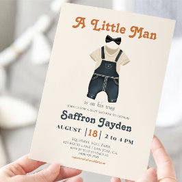 Pojke Retro Terracotta Blue Denim Baby Shower Inbjudningar