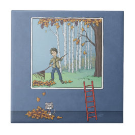 Pojke Rking löv keramisk bricka Kakelplatta