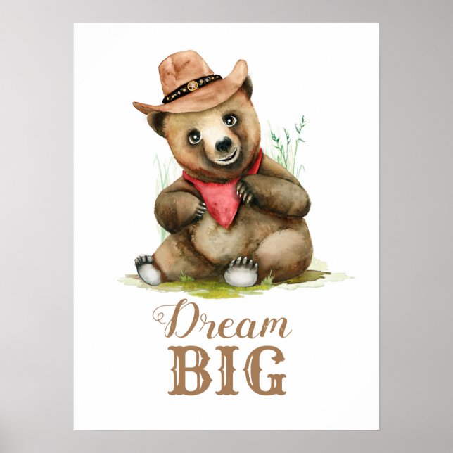 Pojke Room Art - Little Cowboy Bear Watercolor Poster (Framsidan)