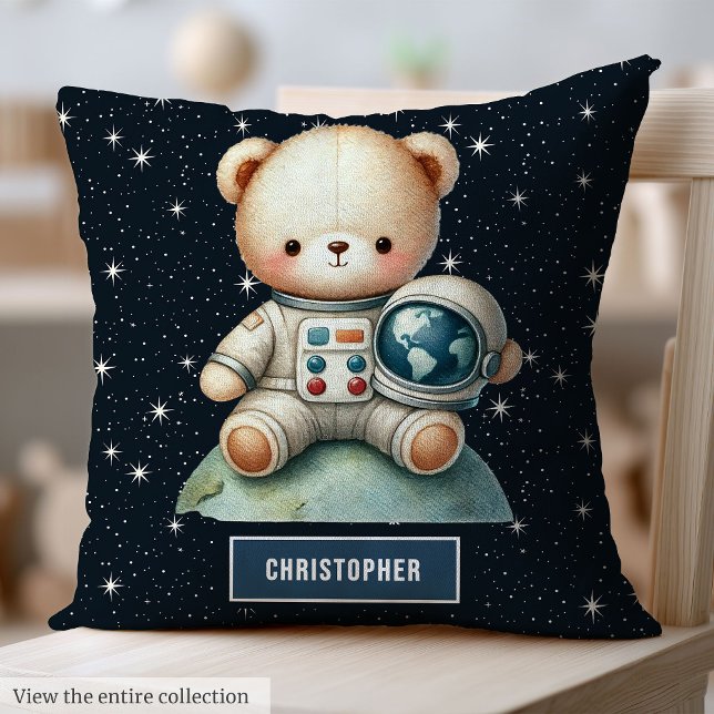 Pojke Room Pillow med Astronaut Nalle Kudde (Baby Boy Room Pillow with Astronaut Teddy Bear Print)