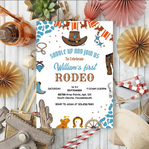 pojke Round First Rodeo 1:a Party-födelsedagen Inbjudningar