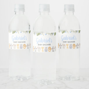 Pojke Safari Djur Baby Shower Vattenflaskor Etikett