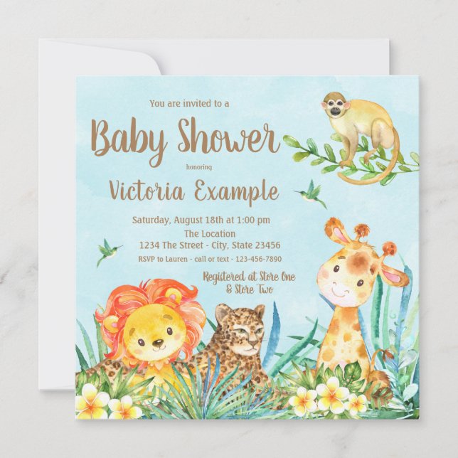 Pojke Safari Djur i djungeln Baby Shower  Inbjudningar (Framsida)