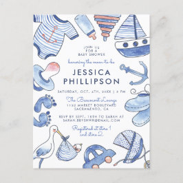 Pojke Sailor | Cute Blue Nautical Baby Shower Inbjudan Vykort