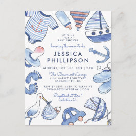 Pojke Sailor | Cute Blue Nautical Baby Shower Inbjudan Vykort