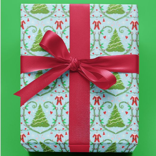 Pojke Santa Outfit Julgran Mönster Presentpapper (Skapare uppladdad)