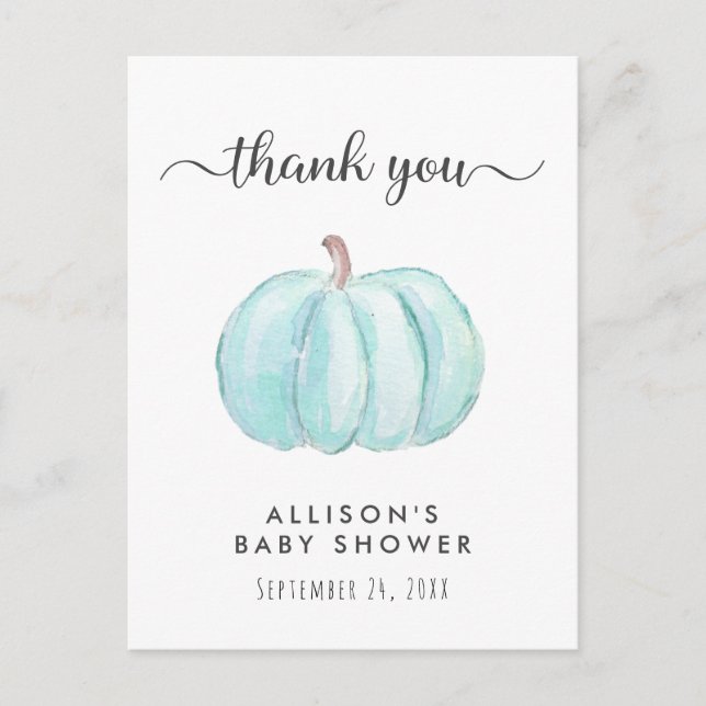 Pojke Shower Blue Pumpkin Tack Vykort (Framsida)