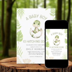 Pojke Shower Dinosaur Hatching Soon Cute Inbjudningar