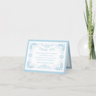 Pojke Shower för baby blue och vit papel picado Tack Kort