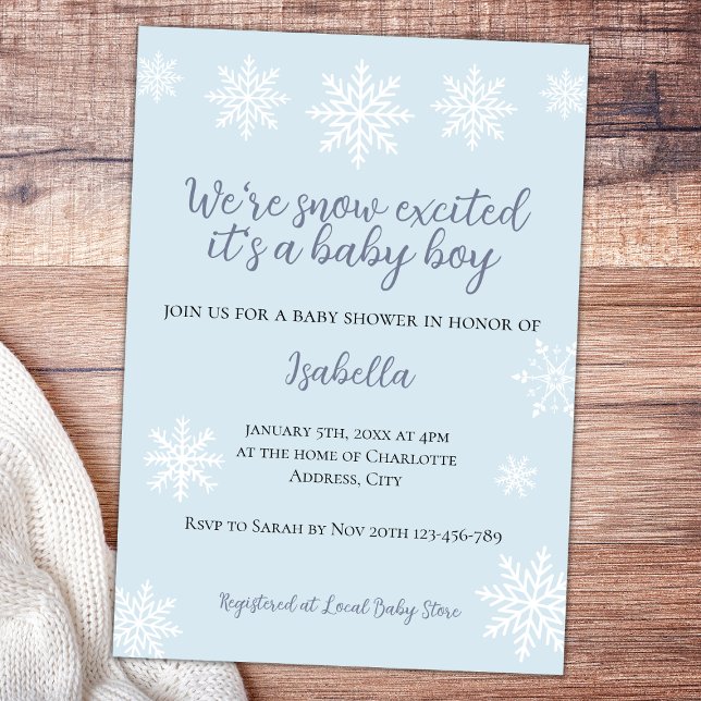 Pojke Shower för Winter Snö Exced Inbjudningar (snow excited winter baby boy shower invitation)