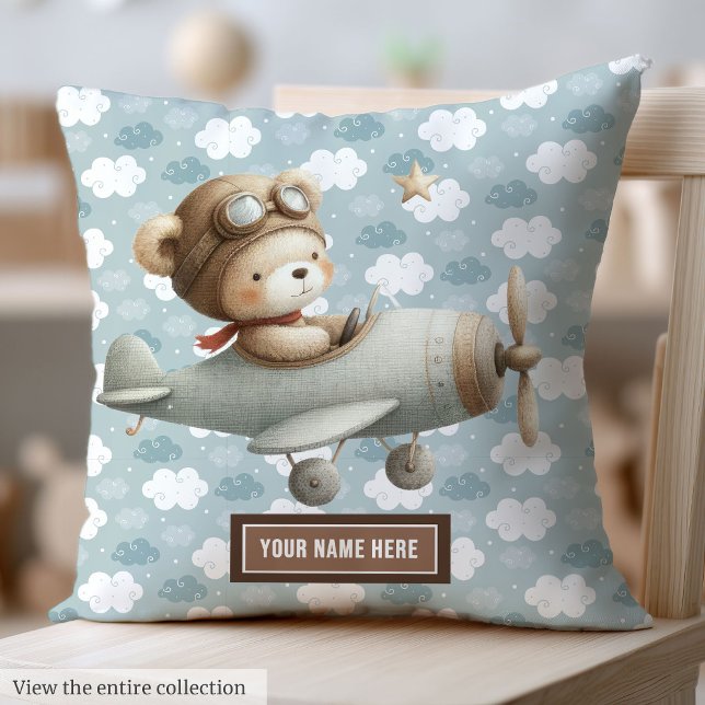 Pojke Shower Gift Idea Nalle Pilot Pillow Kudde (Baby Boy Shower Gift Idea Teddy Bear Pilot Pillow)