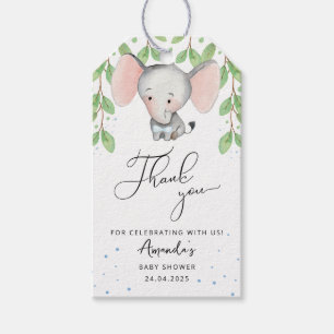 Pojke Shower Greenery Elephant Tack Presentetikett