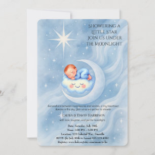 Pojke Shower Inbjudan Moonlight Stars Watercolor