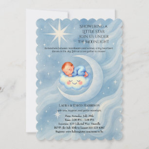 Pojke Shower Inbjudan Moonlight Stars Watercolor