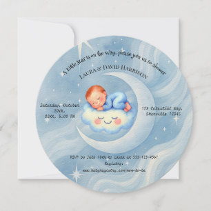 Pojke Shower Inbjudan Moonlight Stars Watercolor