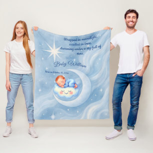 Pojke Shower Inbjudan Moonlight Stars Watercolor Fleecefilt