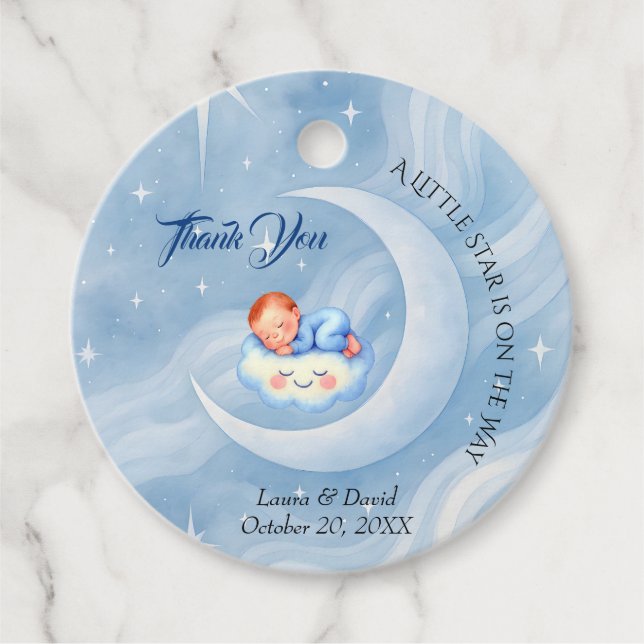Pojke Shower Inbjudan Moonlight Stars Watercolor Gåvor Etiketter (Framsida)