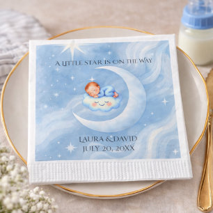 Pojke Shower Inbjudan Moonlight Stars Watercolor Pappersservett