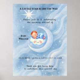Pojke Shower Inbjudan Moonlight Stars Watercolor Poster