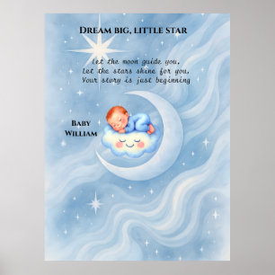 Pojke Shower Inbjudan Moonlight Stars Watercolor Poster