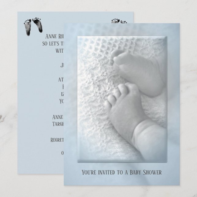 Pojke Shower med Baby Feet Inbjudningar (Fram/baksida)
