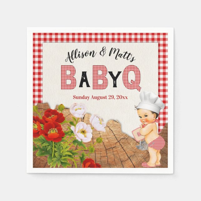 Pojke Shower Red Gingham Baby Q Barbeque Pappersservett (Framsidan)