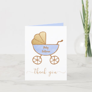 Pojke Shower Retro Carriage Blue Guld Tack Kort