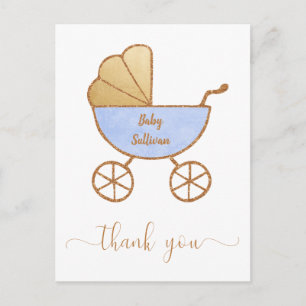 Pojke Shower Retro Carriage Blue Guld Tack Vykort