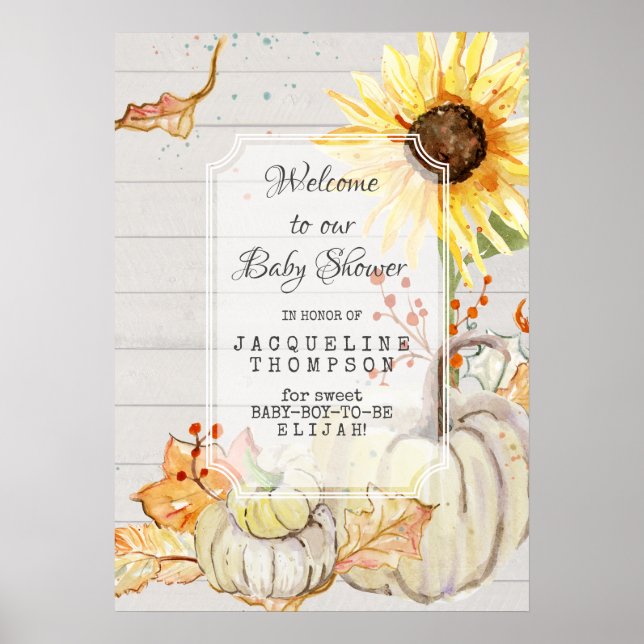 Pojke Shower Welcome Fall Pumpkin Solros Art Poster (Framsidan)