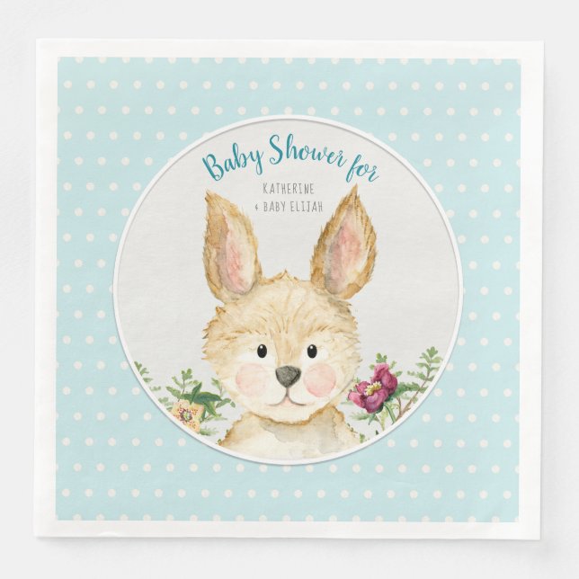Pojke Shower Woodland Animal Ferns Bunny Rabbit Pappersservett (Framsida)