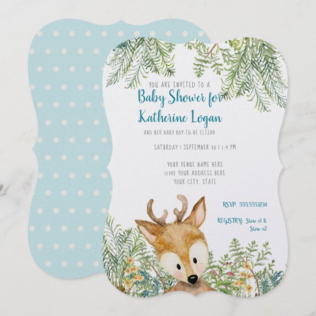 Pojke Shower Woodland Animals Hjort Forest Ferns Inbjudningar (Fram/baksida)