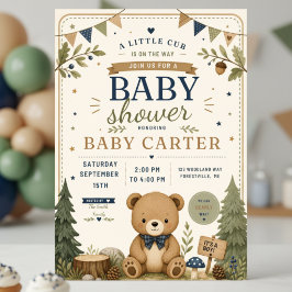 Pojke Skogs Björn Baby Shower Inbjudan