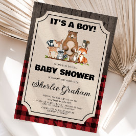 Pojke Skogs Trädfällare Baby Shower Inbjudningar