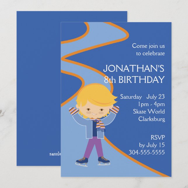 Pojke skridskoåkningparty inbjudningar (Fram/baksida)