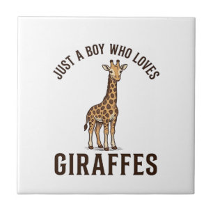 Pojke som älskar giraffer Vintage gravyr skjorta_1 Kakelplatta