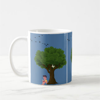Pojke som läser under träd Fredlig Natur Läsning Kaffemugg