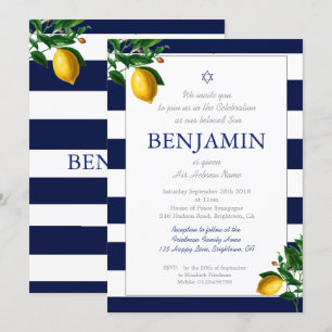 Pojke som namnger Ceremony Lemons Blue Jewish Hebr Inbjudningar